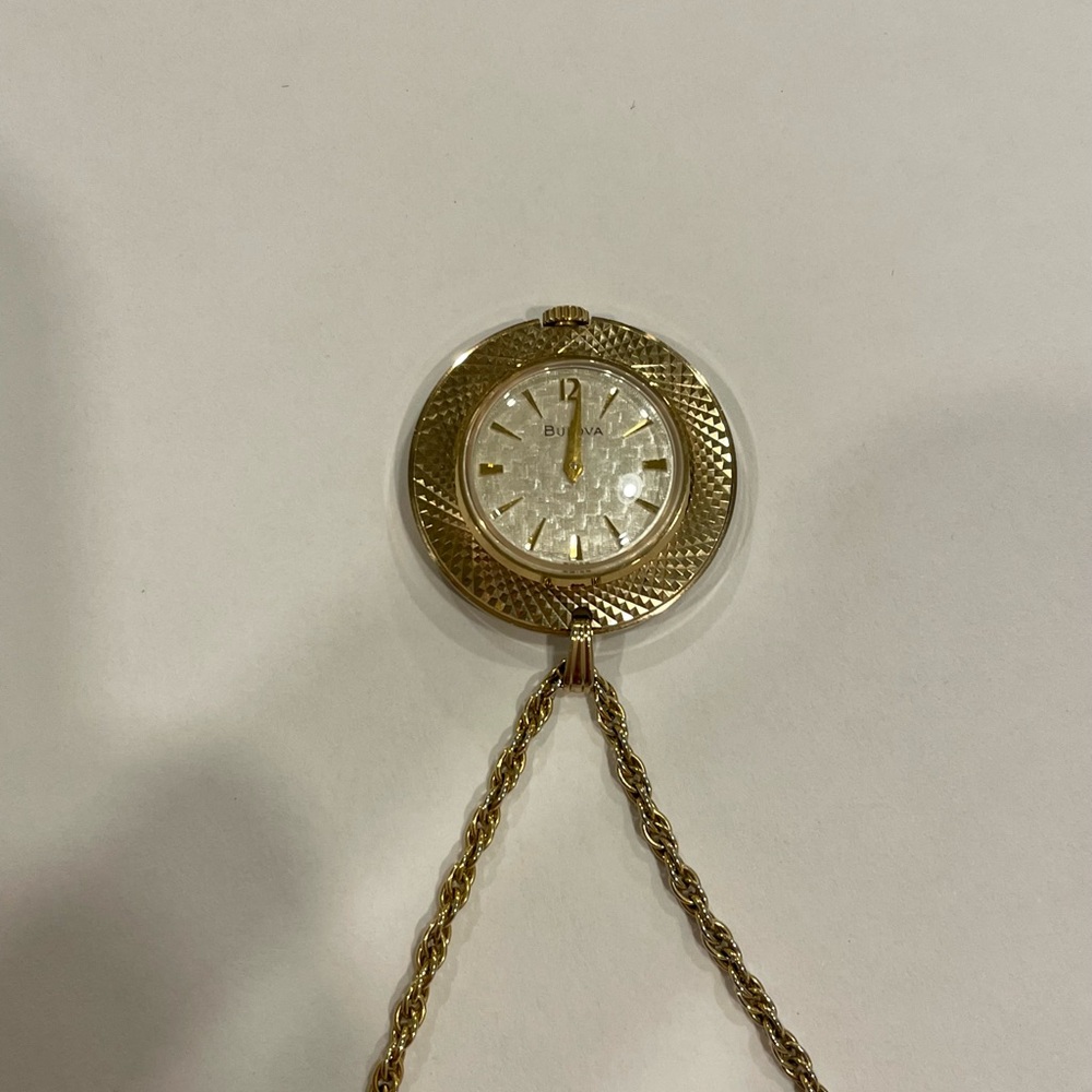 Vintage Bulova Pendant Necklace Watch • 1950s Gold Plated • Vermeil Chain